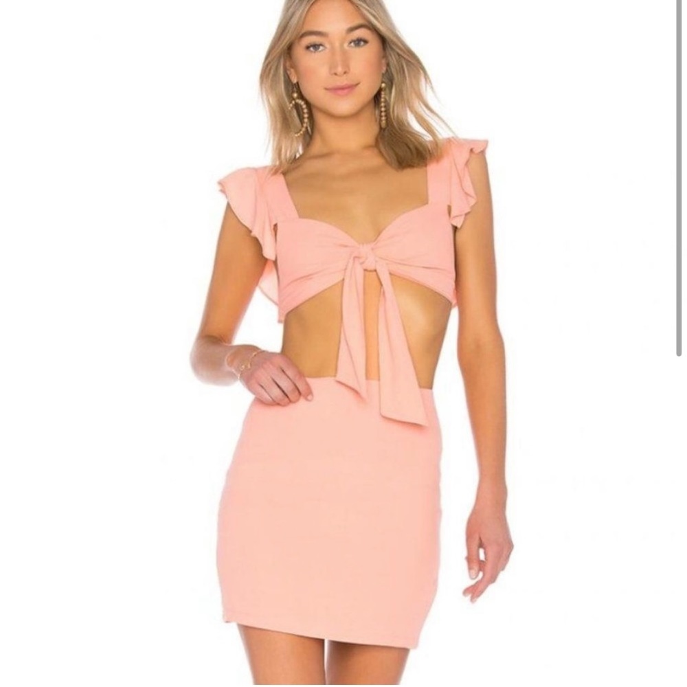 Revolve by the way. Goldie ruffle set XS peach crop top high waist skirt